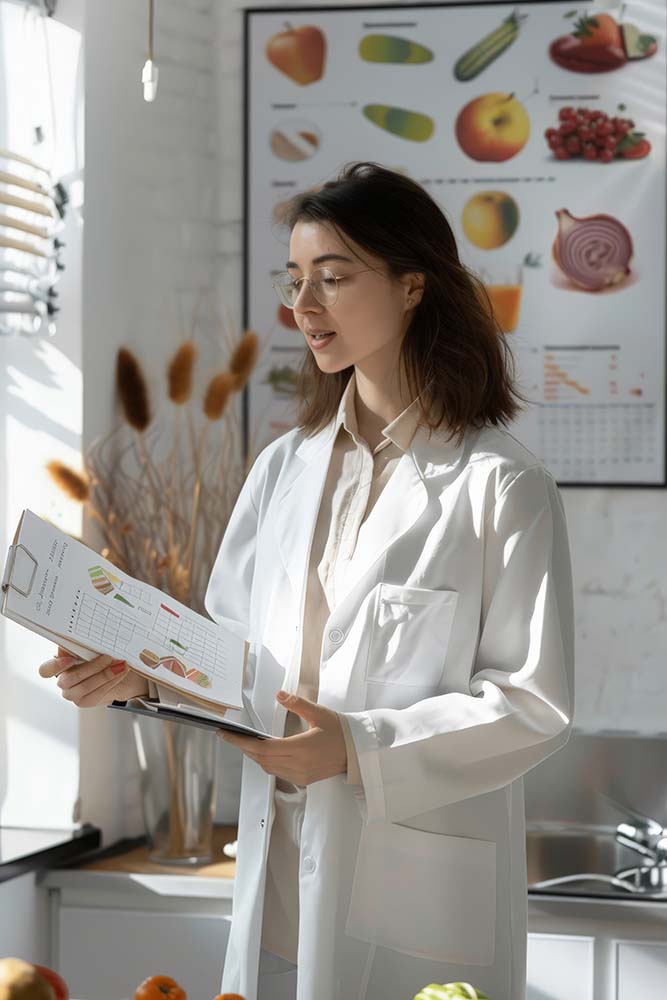 Female nutritionist, dietician, dietitian professional.